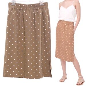 NEW J. Crew Women’s Tan White Polka Dot Straight Midi Skirt w/ Slit Size Small